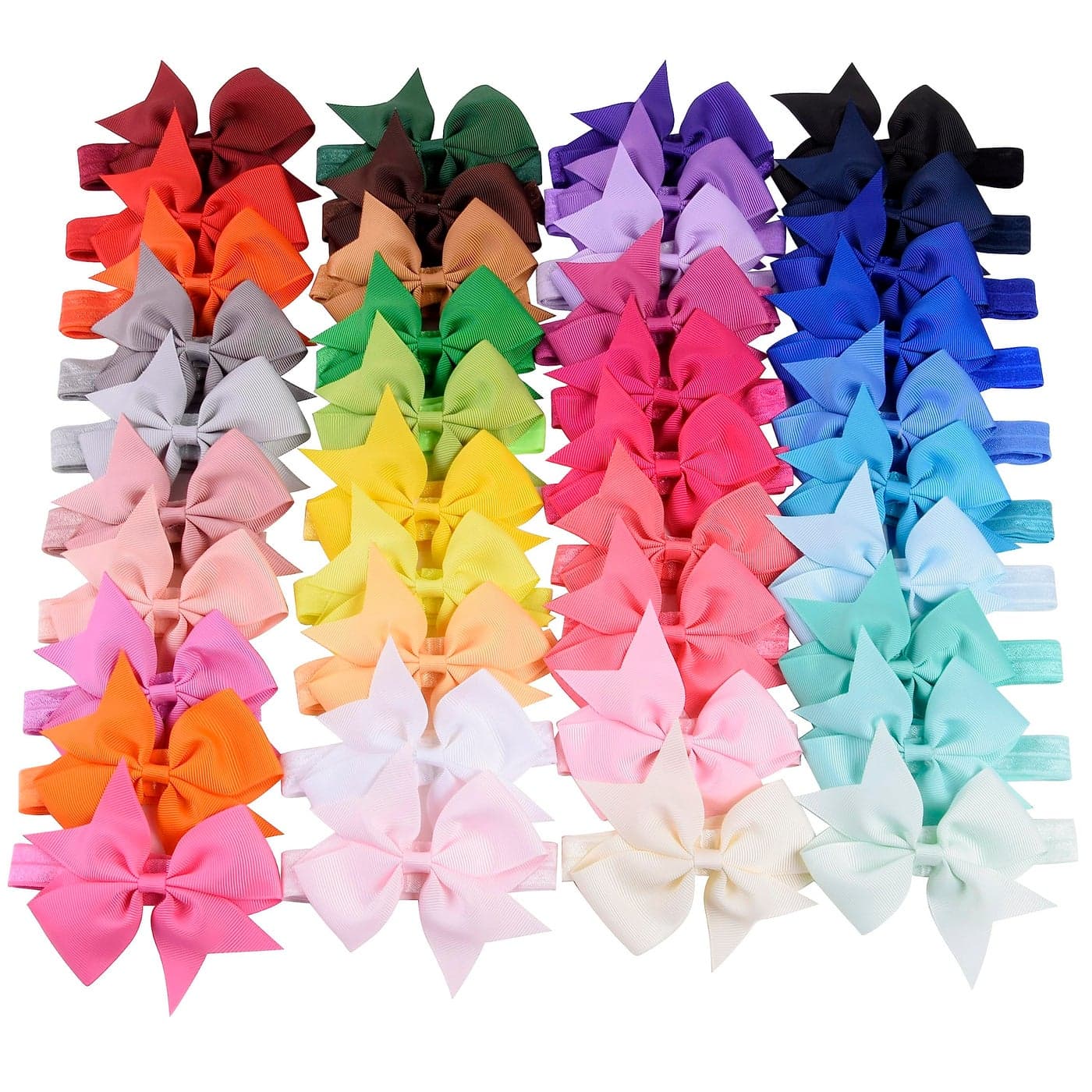 jollybows 40pcs Baby Girls Hair Bows Headbands Grosgrain Ribbon Hair Band Accessories for Infants Newborn Toddler 4In