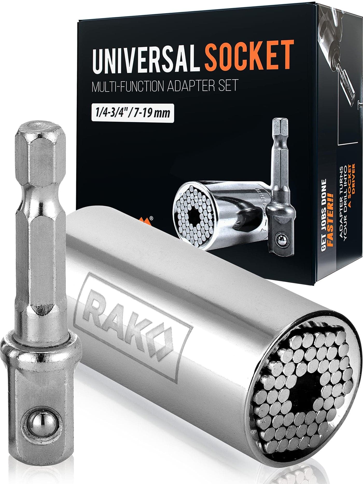 RAK Super Universal Socket Tool 719mm Universal Socket Wrench Set Gator Grip with Power Drill Adapter Set Stocking Stuffer Ideal Cool Gadgets Stuff for Birthday Gifts for Men Dad Husband