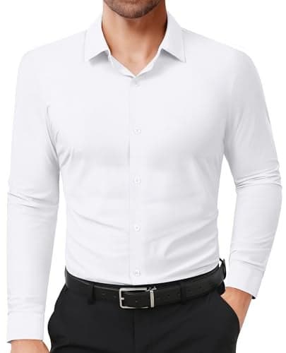 Lion Nardo Slim Fit Dress Shirts for Men Stretch Muscle Fit Long Sleeve Dress Shirts Wrinkle Free Formal Button Down Shirts