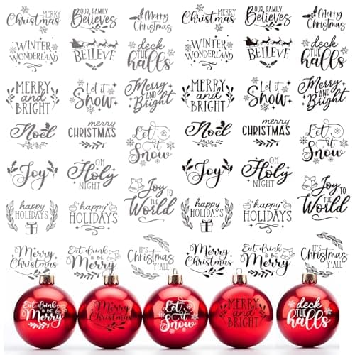 40 Pieces Christmas Word Stickers for Crafts Christmas Vinyl Stickers Waterproof Christmas Decals for Ornament Ball Wood Cup Glass Water Bottle Decoration (40 pcs Words)