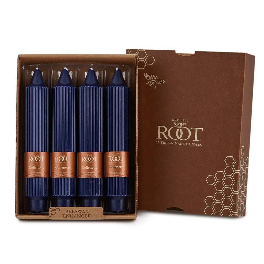 Root Unscented Grecian Collenettes Dinner Candles 7Inch Tall Box of 4 Abyss