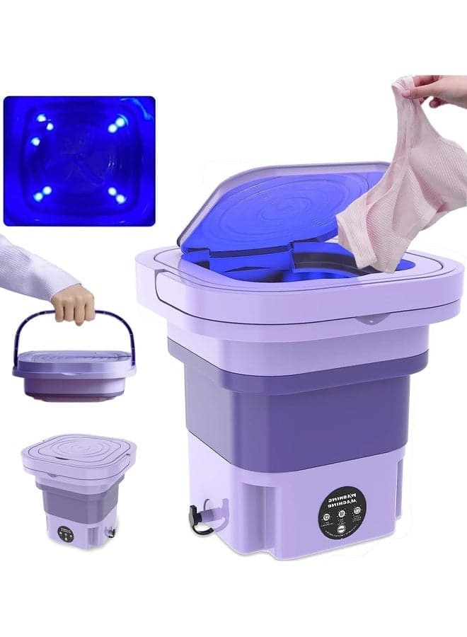 Portable Foldable Washing Machine,Turbine Washing Machine with Drain Basket,Half Automatic Mini Household Foldable Bucket Washer with Blue Light Sterilization and 3 Modes Deep Cleaning,Suitable for Travelling, Camping, Apartment Dorm