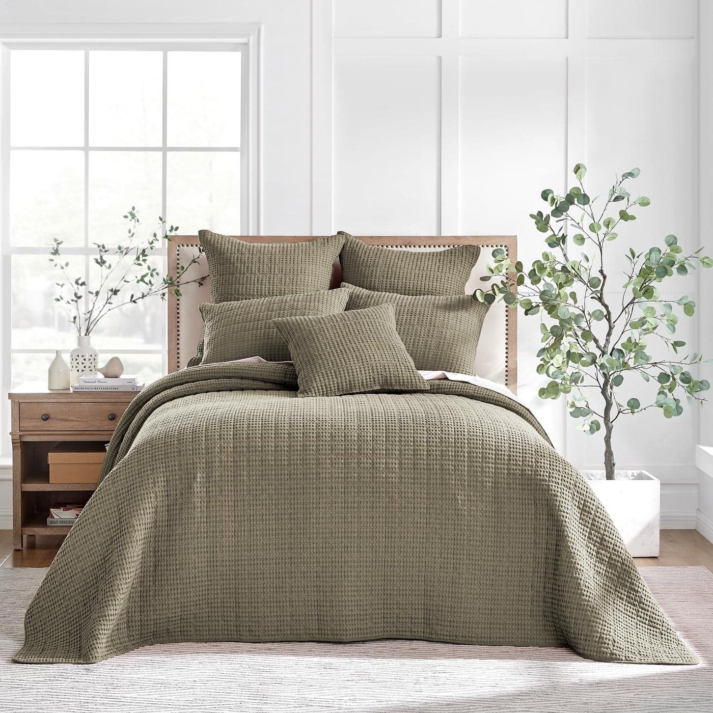 Levtex Home Mills Waffle King Quilted Bedspread Set Taupe Cotton Waffle Bedspread Size 122 x 106in Sham Size 36 x 20in