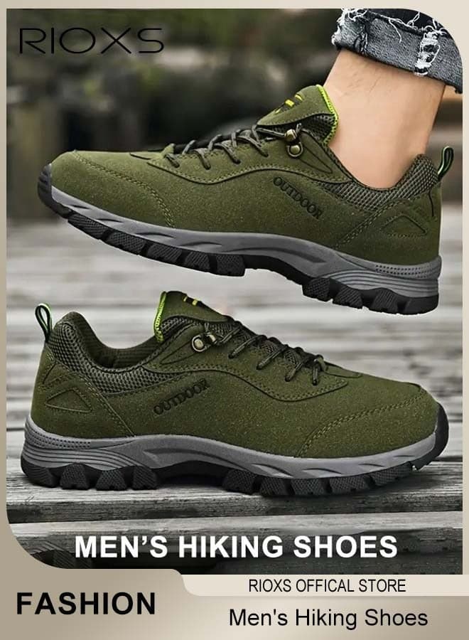Men's Athlesiure Shoes, Mans Waterproof Hiking Shoes, Anti Slip Trekking Sneakers for Men, Lightweight Walking Shoes for Male, Breathable Sports Shoes, Classic Lace-up Trainers for Jogging/ Camping/ Climbing/ Cycling/ Fishing, Men's Running Shoes, Fashion Trainers Green Footwear