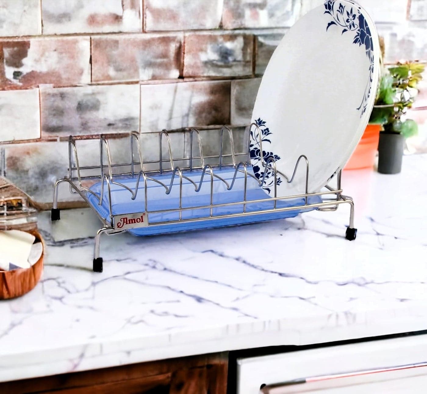 Amol Dish Holder for 12 Plates Stainless Steel Dish Stand/Dish Rack with Plastic Tray for Draining