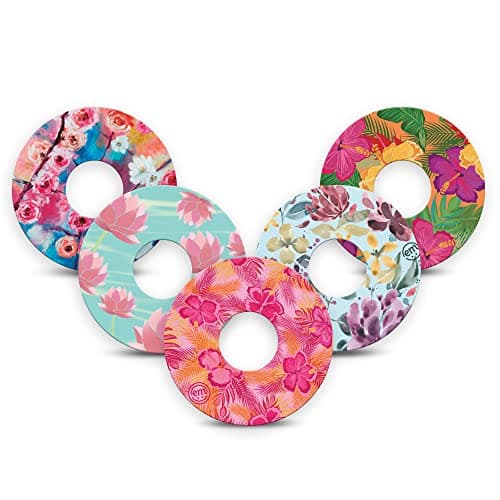 ExpressionMed - Adhesive Patches for Libre 3 & Libre 3 Plus Sensor (Pack of 5) - Pre-Cut, Waterproof, Non-Fraying CGM Tape. (Colorful Floral) (Perfect Fit)