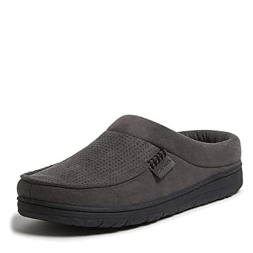 Dearfoams Men's Brendan Microfiber Suede Clog Slipper, Pavement (Perforated), Large Wide