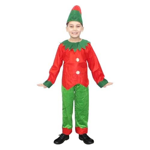 Kaku Fancy Dresses Fairy Tales Elfs Costume -Red & Green, 3-4 Years, For Boys - Fleece