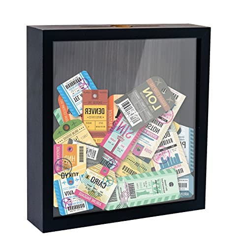 FramePro Small Shadow Box Black 8x8 Top Loading Display Case Frame with Slot, Movie Travel Sporting Events Concert Ticket Stubs Drink Beer Caps Memory Keepsake Box
