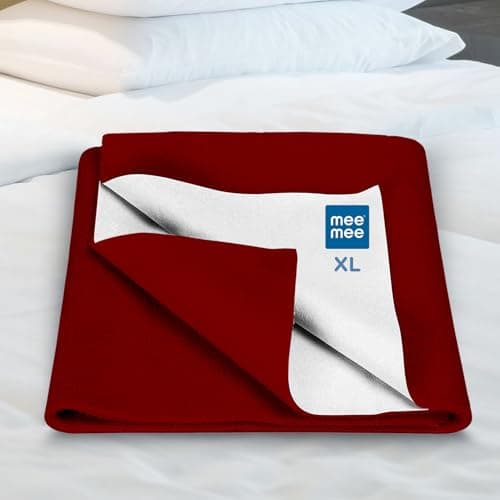 Mee Mee Instadry Cotton Bed Protector Mattress Extra Absorbent, Breathable, Soft and Gentle, Reusable Waterproof Quick Dry Baby Cot Sheet for Toddler Infant, 0 to 36 Month, 140x220cm (Maroon)