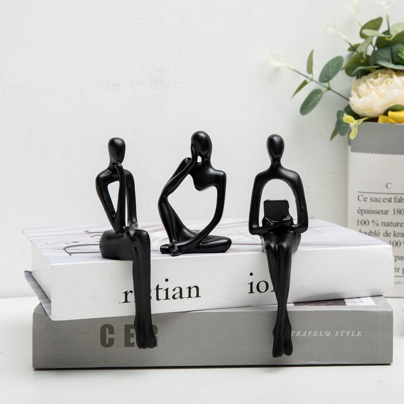 Prettidecor Home Decor Thinker Statue Accents Set of 3 Thinker Sculptures Office Decor Modern Abstract Resin Decoration on Shelf Table Desk for Living Room Office Bedroom Small Black