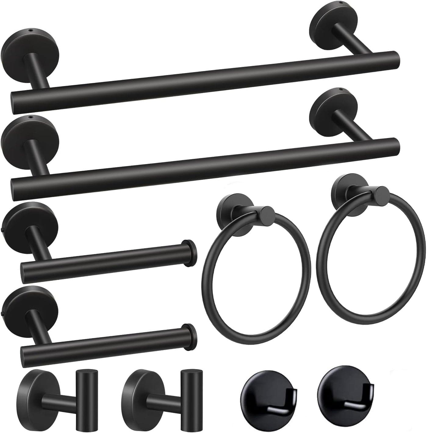 Toptowel 8 Pieces Bathroom Towel Rack Set Includes 2PCS 236 inch Towel bar 2PCS Towel Hook 2 PCS Towel Ring 2PCS Toilet Paper HolderMatte Black Bathroom Accessories Sets