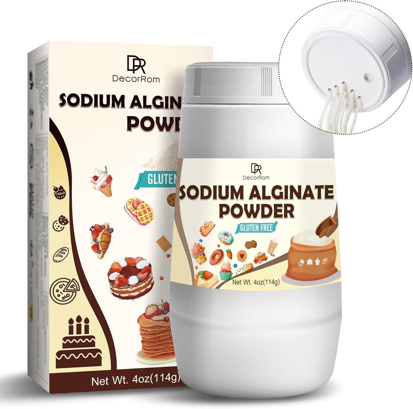 DecorRom Sodium Alginate Powder 4oz - Pure Vegan Thickening and Gelling Agent for Culinary Creations