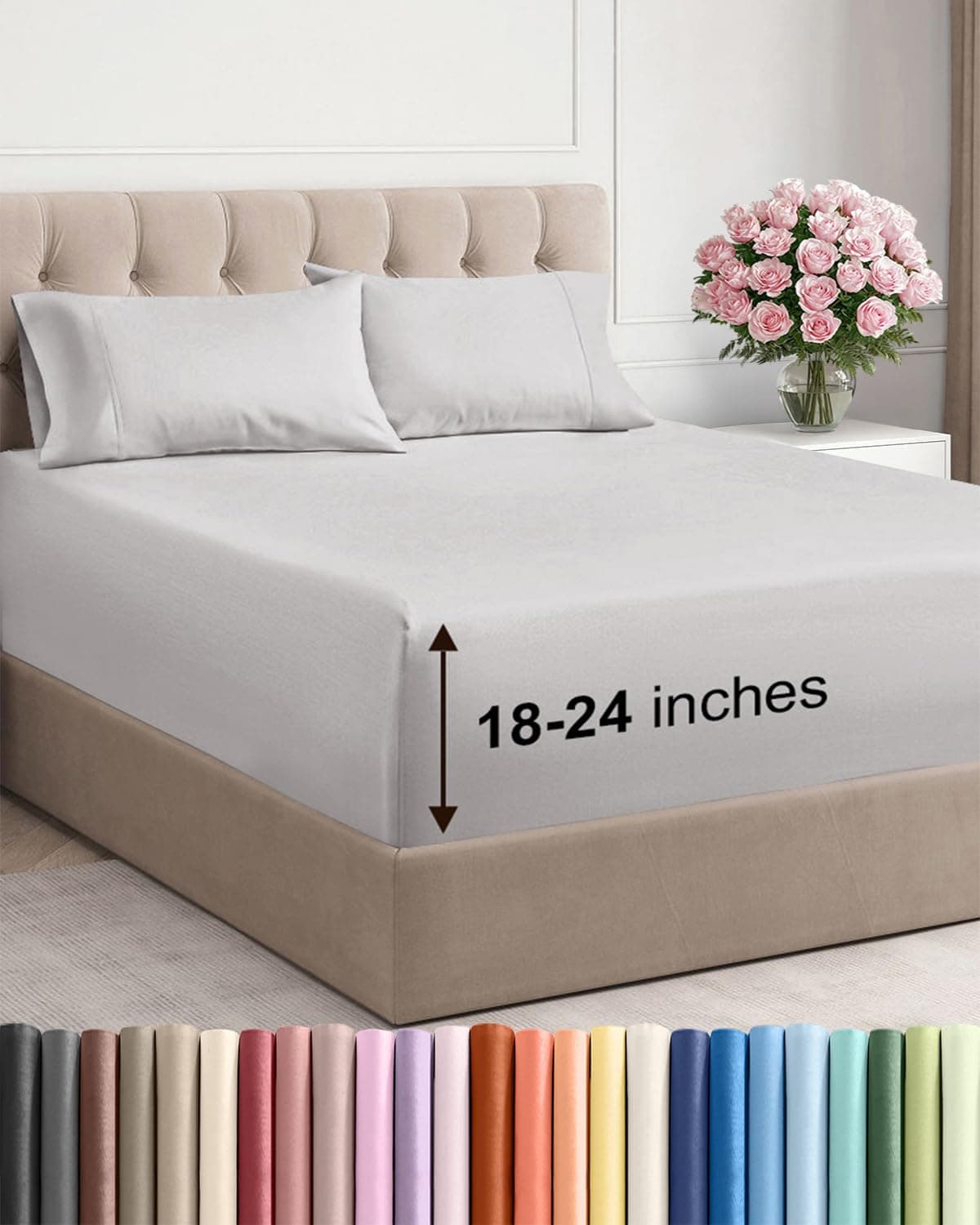 Extra Deep Pocket King Sheets 4 Piece Breathable Cooling Bed Sheets Hotel Luxury Bed Sheet Set Soft Wrinkle Free Comfy Easily Fits Extra Deep Mattresses Deep Pocket French Grey Sheets