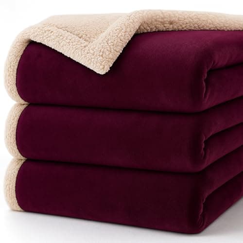BSB HOME Ultra-Soft Flannel Sherpa Blanket for Single Bed | 500 GSM | Premium Warm & Cozy Winter Blanket | Reversible Dual-Layer Flannel and Sherpa – Maroon & Beige Weight - 2.4 KG