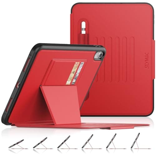 SEYMAC stock Case for iPad (A16) 11th/10th Generation 11''/10.9'', Strong Magnetic Auto Sleep Shockproof Case with Absorbing Multi-Angles Stand, Pen Holder, Card Slot (Red)