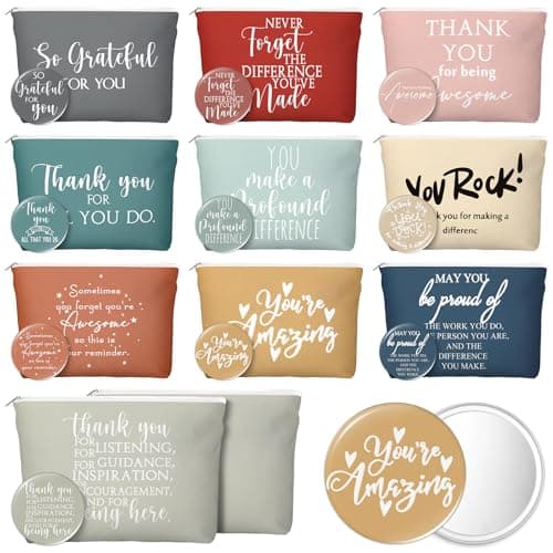 Vercraft Employee Appreciation Gift for Women Teacher Inspirational Canvas Makeup Bag Portable Compact Mirror Bulk Cosmetic Bag Thank You Volunteer CNA Nurse CoworkerPraiseVintage40 Pcs