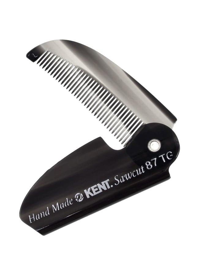 Kent 87T Graphite Handmade Folding Pocket Comb for Men, Fine Tooth Hair Comb Straightener for Everyday Grooming Styling Hair, Beard or Mustache, Saw Cut Hand Polished, Made in England