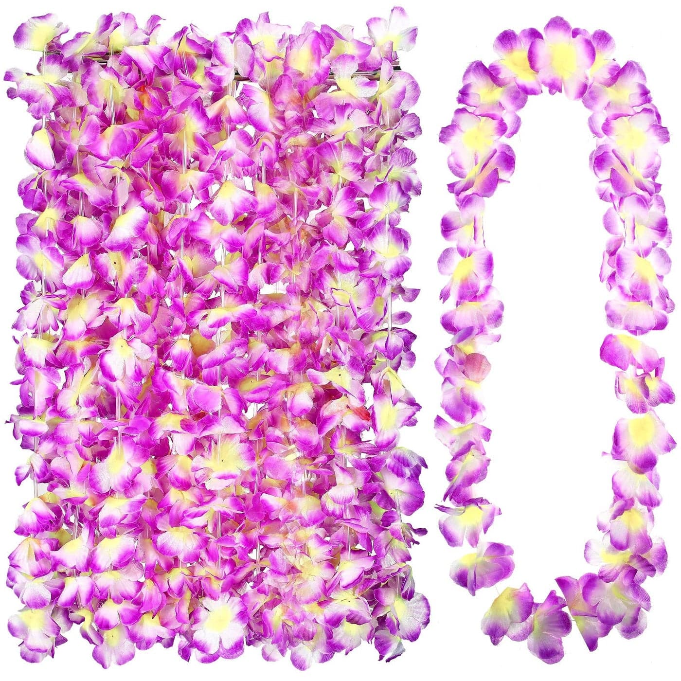 24 Counts Hawaiian Leis Necklace Tropical Flower Lei Floral Luau Party Decorations Hawaiian Flower Luau Necklaces Hula Dance Garland Headbands for Beach Birthday Wedding PartyPurple