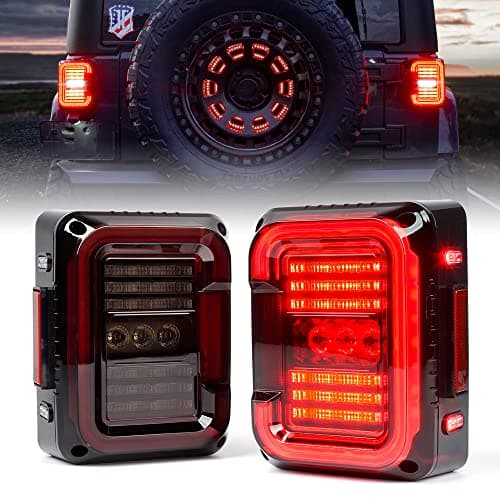 Xprite Smoked C-Shaped JK LED Tail Lights Fit 2007-2018 Jeep Wrangler JK JKU Sport Sahara Rubicon DOT Approved 30W Super Bright Reverse Plug and Play Brake Turn Signal Running Lights