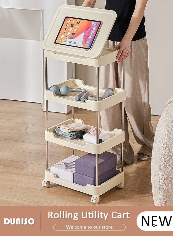 4 Tier Rolling Utility Cart Multifunctional Storage Organizer with Wheels Plastic Storage Cart Multipurpose Storage Rack for Bathroom Kitchen Laundry Bedroom Office