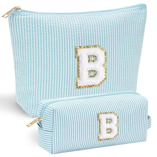 YOOLIFE 2 Travel Makeup Bags for Women Cute Makeup Bag Makeup Bag Organizer Make Up Bag Travel Essentials Makeup Bag Personalized Gifts Friend Gifts for Women Teenager Bridesmaids Letter B