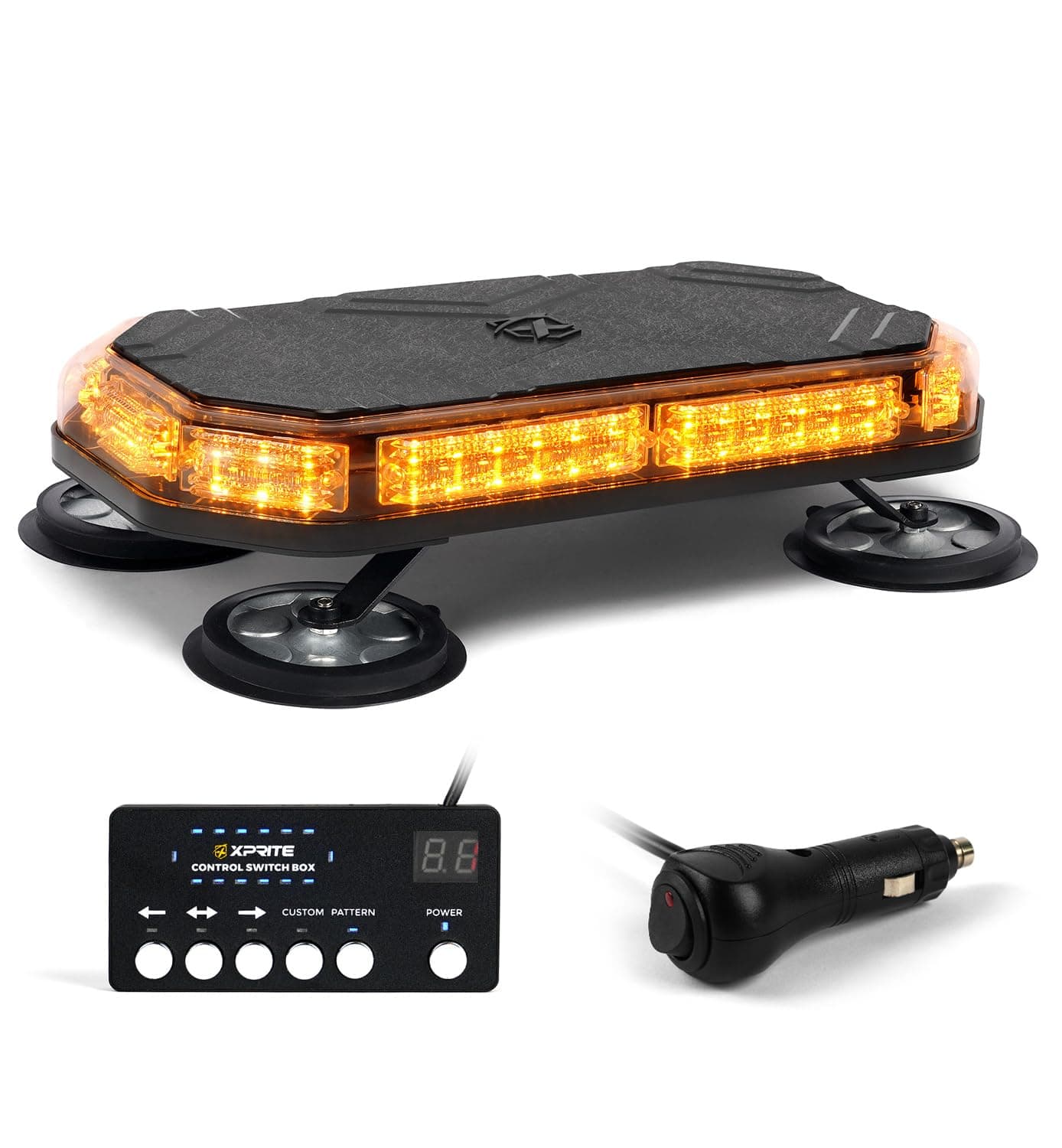 Xprite Amber LED Roof Top Strobe Light, High Visibility Emergency Hazard Warning Flashing Light Bar w/Control Panel for Construction Vehicles Snowplow Trucks
