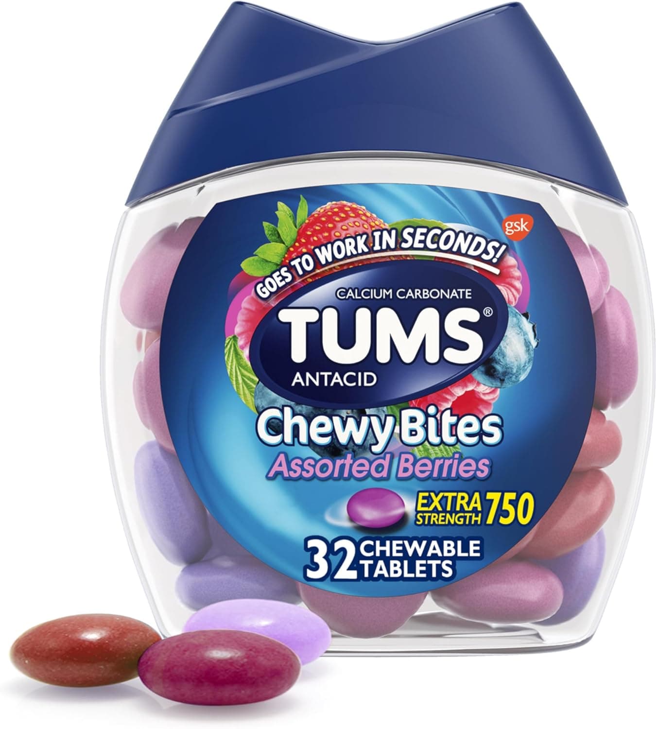 TUMS Chewy Bites Fast Cooling Sensation Antacid Fruit Fusion 28 Tablets Chewy Bites Assorted Berries Antacid 32 Count