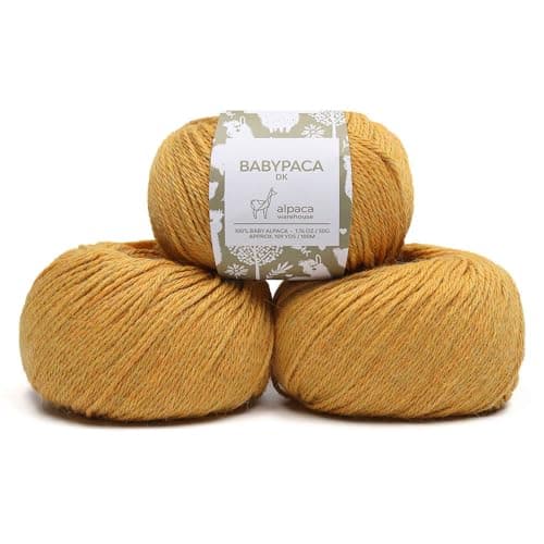 100% Baby Alpaca Yarn Wool Set of 3 Skeins (150 Grams) DK Weight - Made in Peru - Heavenly Soft and Perfect for Knitting and Crocheting (Golden Yellow, DK)