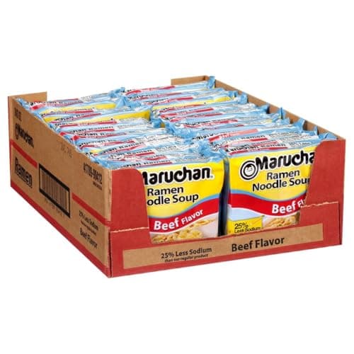 Maruchan Ramen Noodle Soup Less Sodium Beef Flavor JapaneseStyle Instant Noodles Quick Easy Meal for Students Busy Families 3 Oz 24 Pack