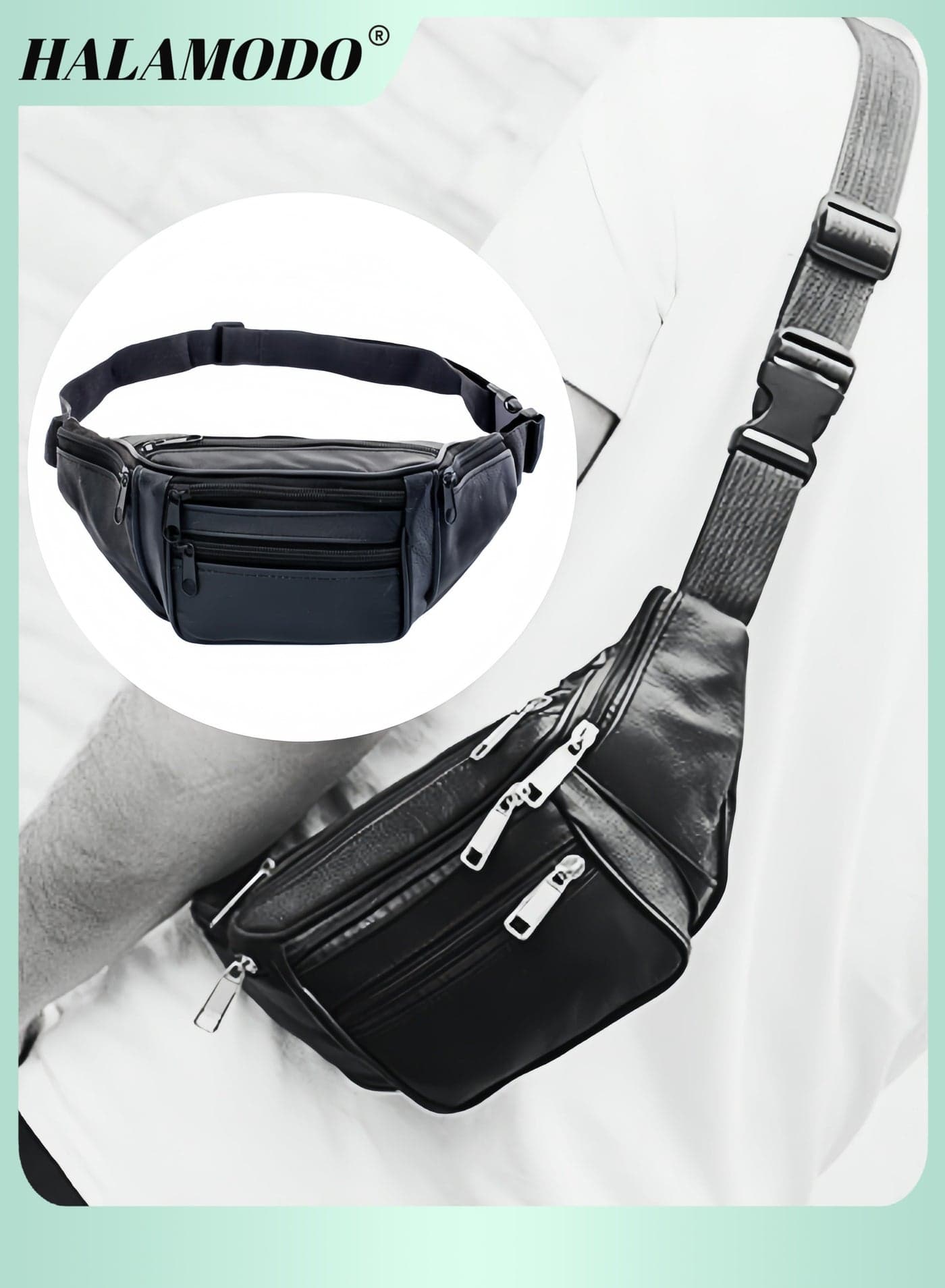 Unisex Leather Fanny Pack Multipurpose Crossbody Bags Waist Pack with Multi Pockets & Adjustable Strap Convenient Carry for Travel Hiking Running & Cycling