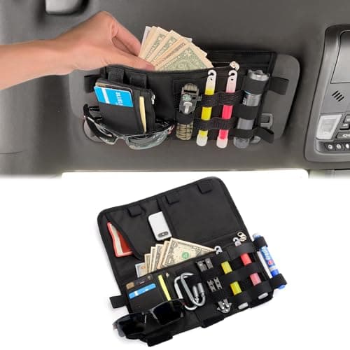 Molle Visor Panel Organizer Tactical Car Sun Visor Cover Molle Webbing Compatible Elastic Slots Vehicle Visor Storage Holder Pouch for All Vehicle