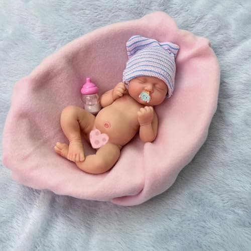 Mire & Mire Reborn Baby Doll - 7 Inch Girl Mini Silicone Realistic Newborn Baby Doll, Non-Vinyl Doll, Washable Reality Doll Baby with Feeding Kit