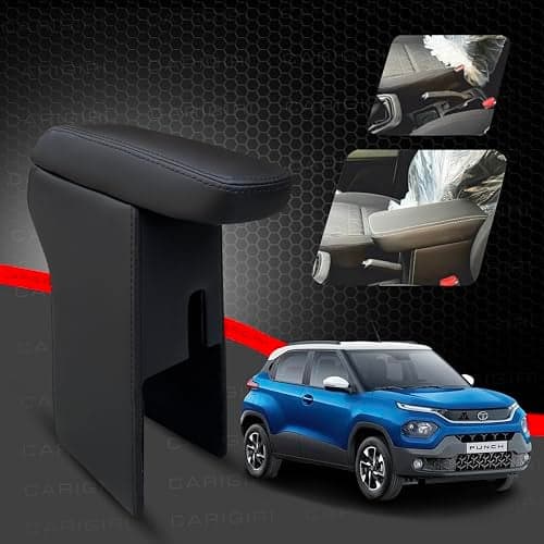 Carigiri Premium Finish Car Armrest with Storage Box And High Density Moulded Foam For Tata Punch (Not for Punch Ev)(Black Seam,Nappa Leatherette) (Black With Black Stitching)