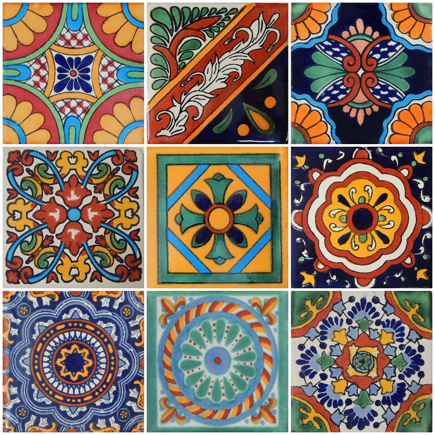 COLOR Y TRADICIN 9 Mexican Tiles 4 x 4 Hand Painted Talavera F50