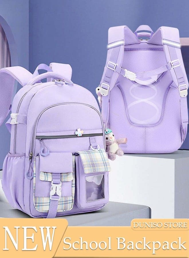 Girl' s School Backpacks Multi-pocket Large Capacity School Bag with Compartments Waterproof Wear-resistant Book Bag Backpack for Little Gril Teen Kids Primary School Students pendant is in the bag