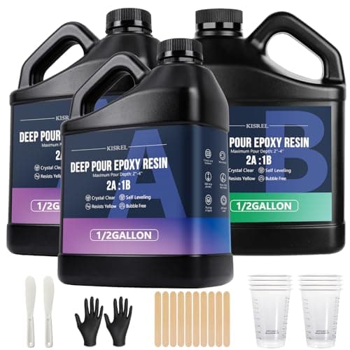 KISREL Deep Pour Epoxy Resin, 1.5 Gallon Resin Epoxy Kit (2:1) for 2-4 Inch Pour Depths,Bubble Free, Low Odour, Crystal Clear Casting Resin for Table Tops, River Tables, Wood Fillers, Crafts