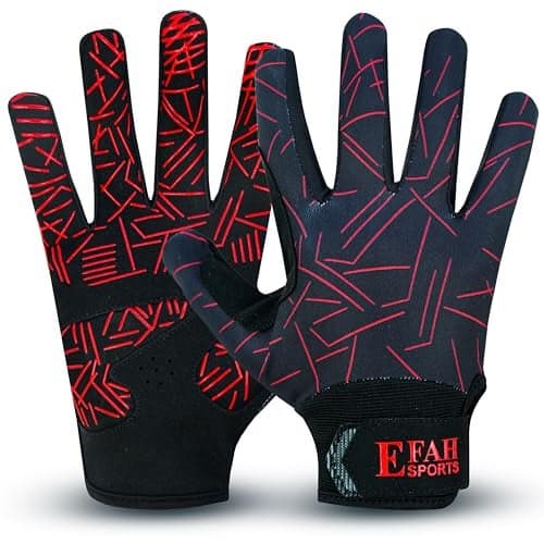EFAH SPORTS Baseball Batting Gloves for Youth Adult Mens Kids Boys Padded Comfortable Softball Batting Gloves with Super Grip Finger Fit Palms (RED, Youth Medium)