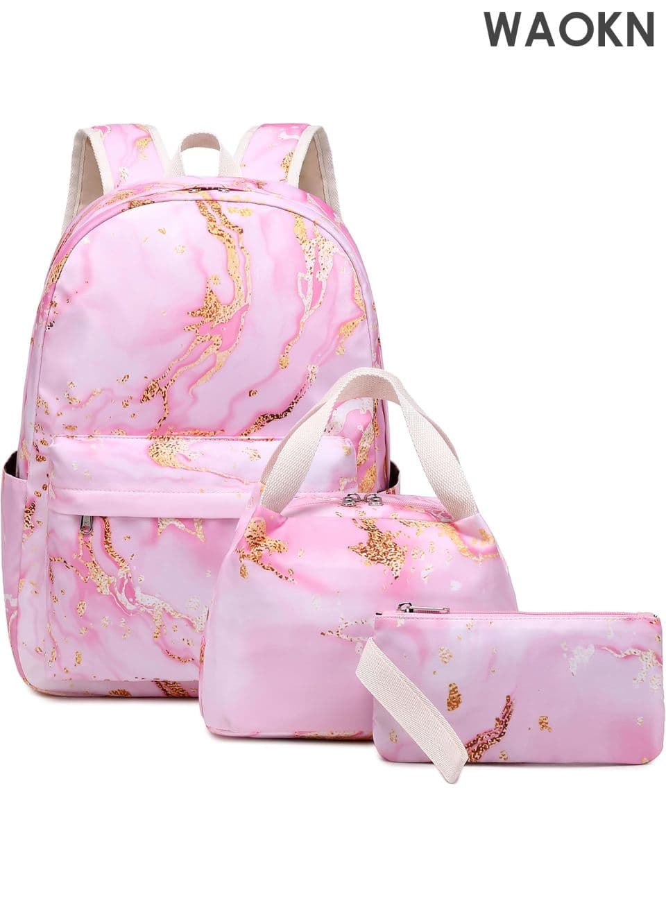 3-Piece School Backpack Set for Teen Girls - Matching Laptop Backpack + Lunch Bag + Casual Daypack - Water-Resistant Travel Backpacks for Middle/High School - College Bookbags Insulated Lunch Tote-(Pink).