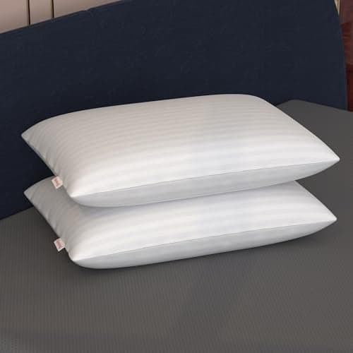 HAUSWAY Soft Pillows for Sleeping | Height Adjustable Microfiber Sleeping Pillow for Neck Pain and Shoulder Pain | Pillows Set 2 | Breathable & Washable | 41x61 cm | White Stripe | 6 Months Warranty