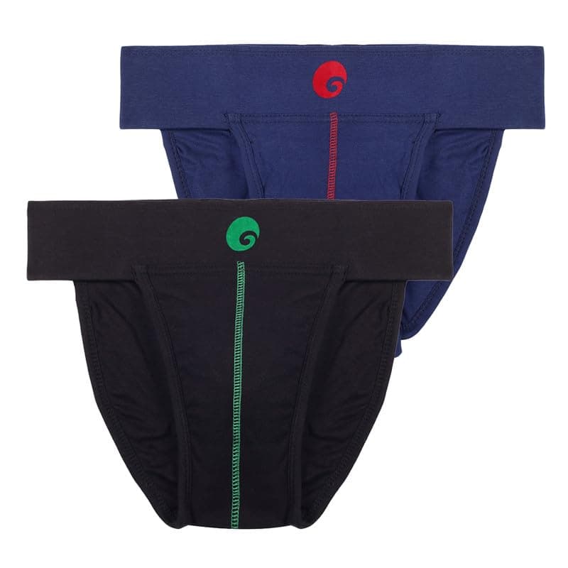 omtex Men's Athletic Neo Cotton Stretchable Supporter Back Covered with Cup Pocket, Ideal for Workout and Sports Quick Dry Moisture Wicking Underwear (Pack of 2), Black-Navy, Large