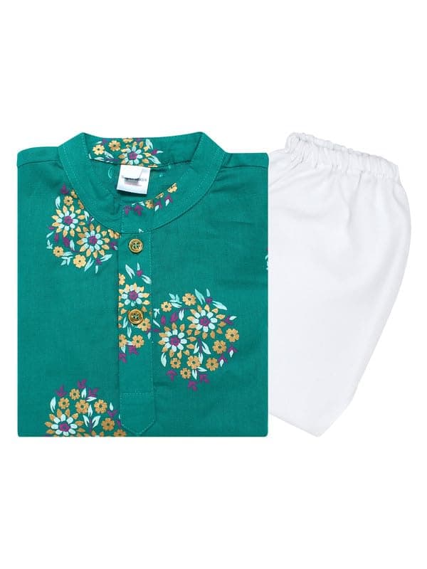 superminis Boys Cotton Kurta Pyjama Set | Gold Foil Printed Ethnic Wear for Kids | Baby Boy Kurta Set with Elastic Pyjama | Festival & Wedding Outfit (Green, 3-6 Months)