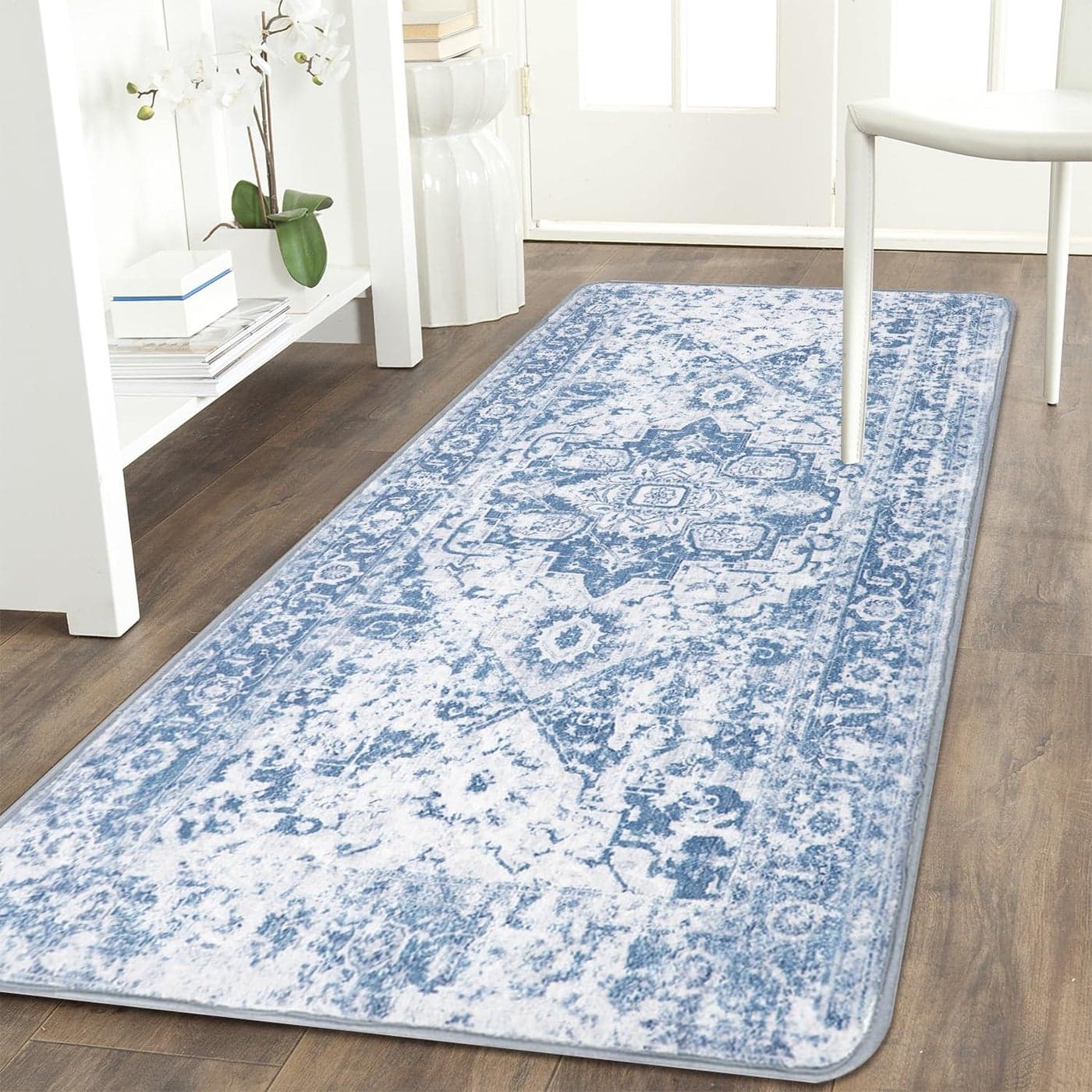 Famibay Hallway Runner Non Slip Runner Rugs for Hallway 60x120cm Washable Blue Vintage Kitchen Hall Carpet Floor Rugs for Entryways Bedroom Laundry