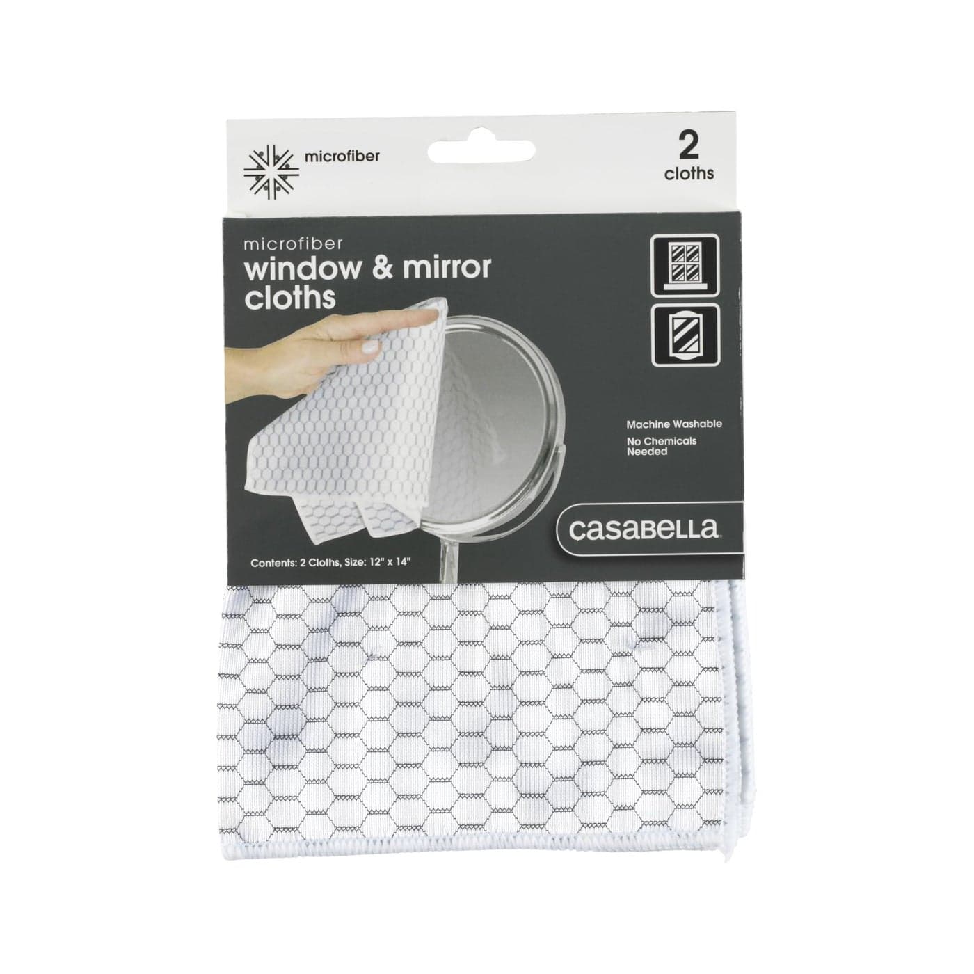 Casabella LintFree Microfiber Glass and Mirror Cleaning Cloths WhiteBlack Set of 2