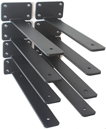 8 Pack - 11 inch Black Hidden L Shelf Bracket (1/5 Inch Thicked) Iron Floating Shelf Brackets Rustic Industrial Metal Brackets for Shelf Support