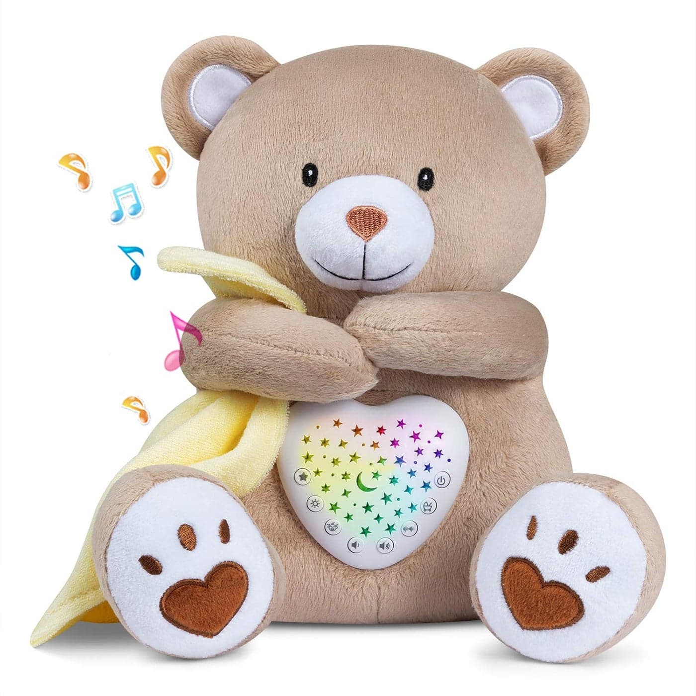 BEREST Rechargeable Baby Sleep Soother Bear Moms Heartbeat Lullabies White Noise Sound Nursery Decor Night Light Projector Toddler Crib Sleeping Aid Baby Shower Gifts