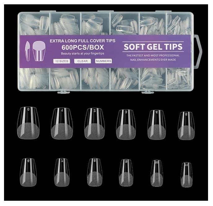Nail Tipssoft Gel Full Cover Nails Clear Acrylic Nail Tips Artificial False Nails with Box Fake Nail Extension for Nail Salons DIY Nail Art 03 600pcs