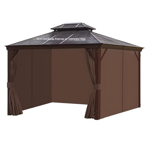 homegroove Gazebo Curtains Outdoor Waterproof 10 12ft Privacy Curtains 4Panels Gazebo Replacement Curtain with Zipper for Garden Patio Yard Only Curtain Brown