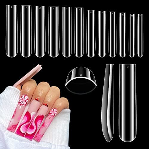 504PCS Clear Square Nail Tips for Acrylic Nails Professional XXLXXXL Extra Long Tapered Square Straight Acrylic Nail Tips Full Cover No C Curve False Nail Extension Tips for Manicure Salon Nail Art