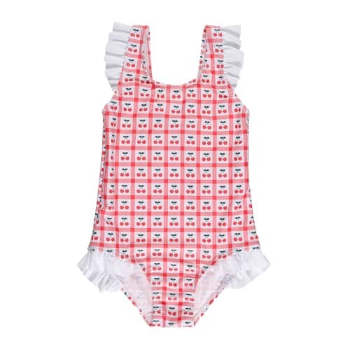 LIZENS One Piece Swimsuit for Girls Swimwear with Ruffled Children Bathing Suit(BL077,2-3T) Red Cherry